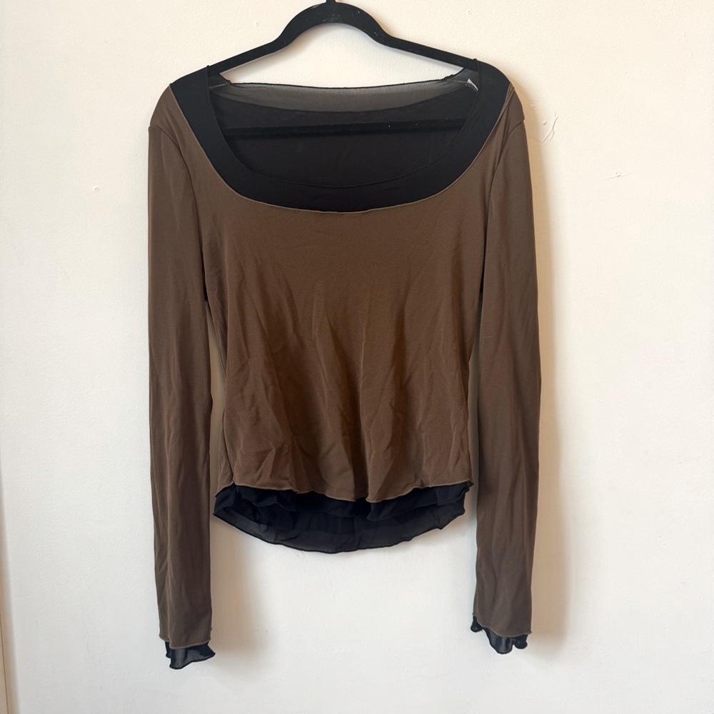 Free People Double Layer Mesh Long Sleeve Top